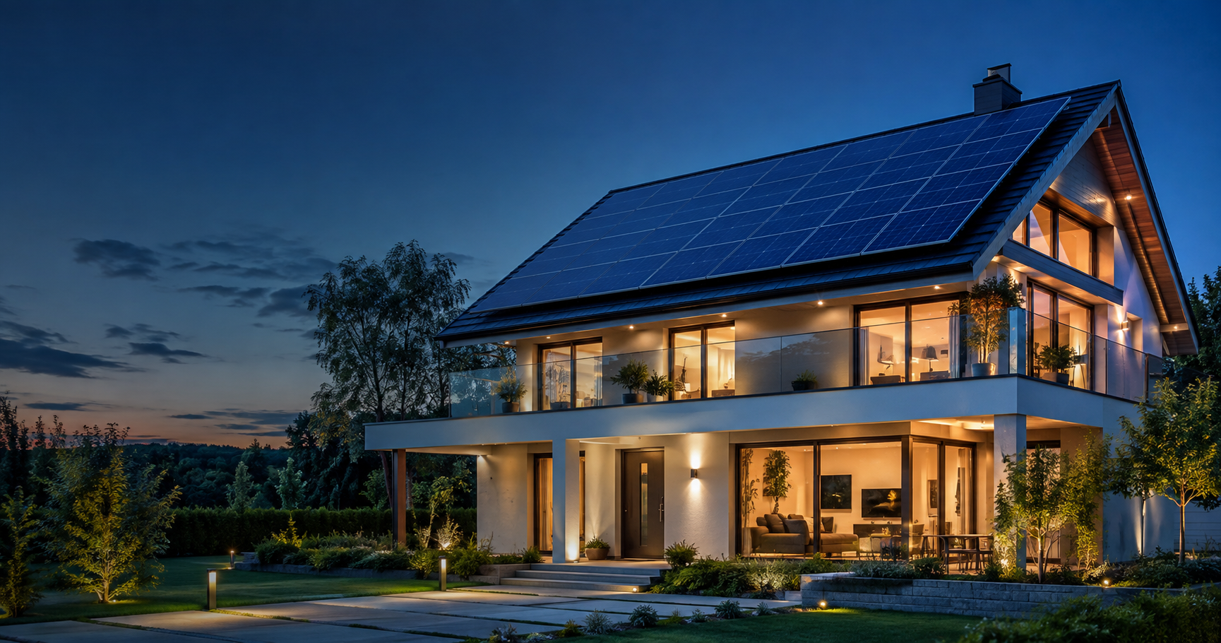 Modern house powered by solar panels